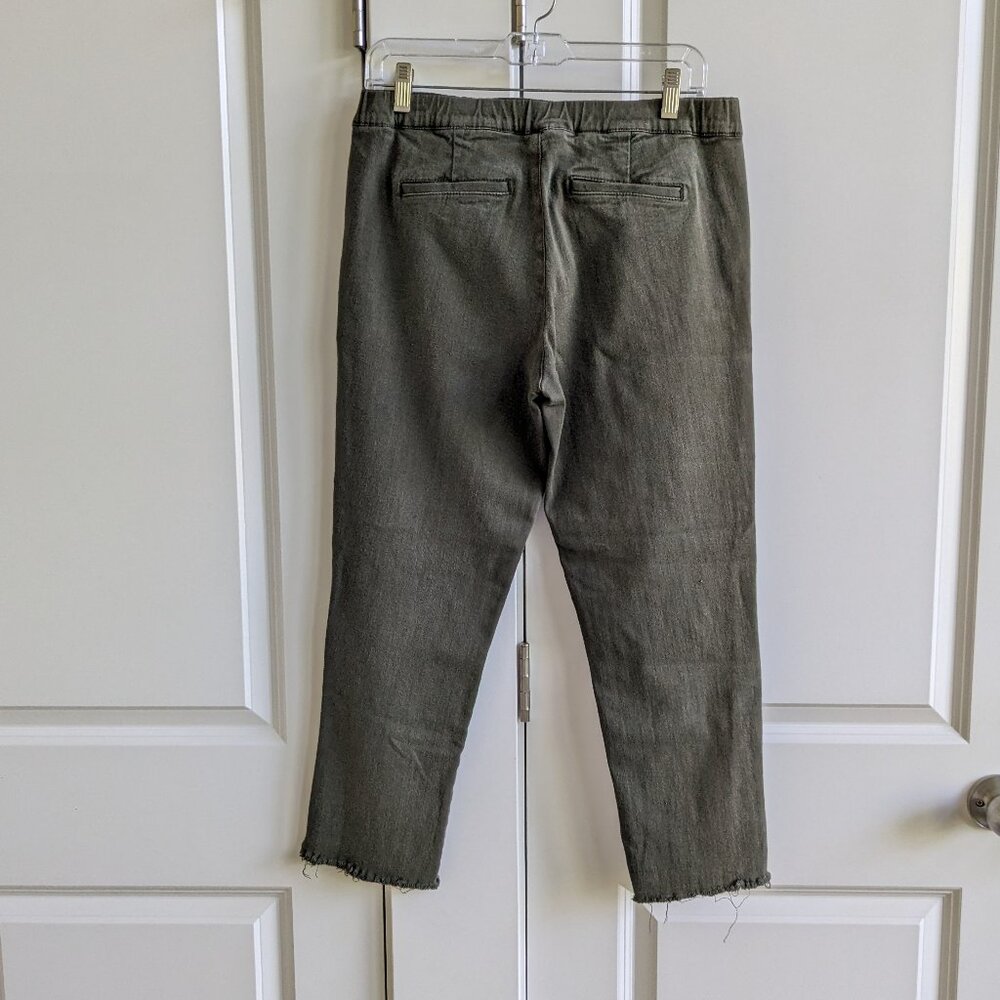 J.Jill Mid Rise Slim Cropped Stretch Jeans Women 8 Petite Khaki Green Raw Hem - Picture 9 of 11